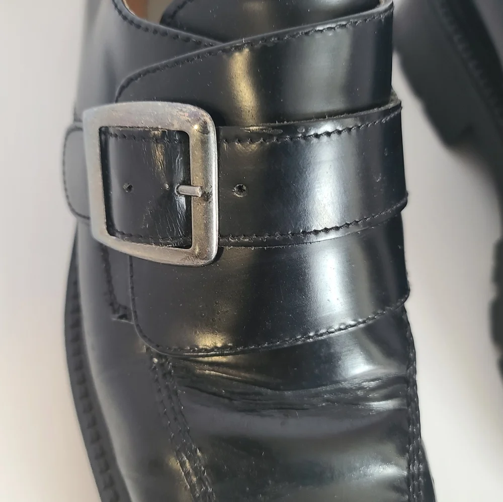 SOLD!! ALDO Chunky Heel Vintage Mens Black Patent Leather Slip-On Shoes Size 44 - Picture 10 of 14